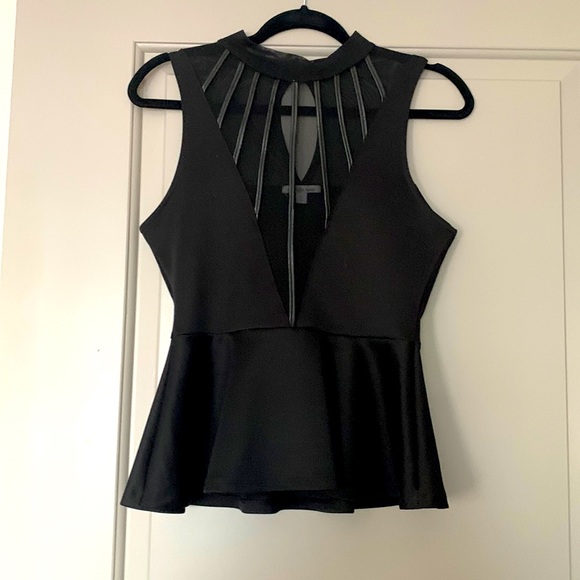 Black Peplum Top with Sheer Front - Picture 1 of 5